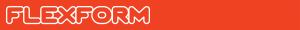 FLEXFORM logo: white outlined wordmark on an orange gradient background.